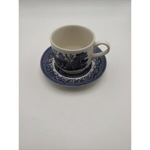 Vintage Churchill Blue Willow  Tea Cup & Saucer Set (England) Blue And White